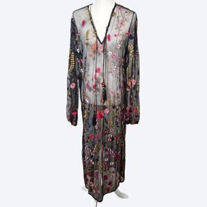 BBWM Woman Embroidered Flowers Sheer Mesh Boho Dress 1X Whimsygoth Fairy